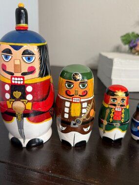 Charming Nutcracker Nesting Dolls Set of 5 Handcrafted Wooden Matryoshka Stack